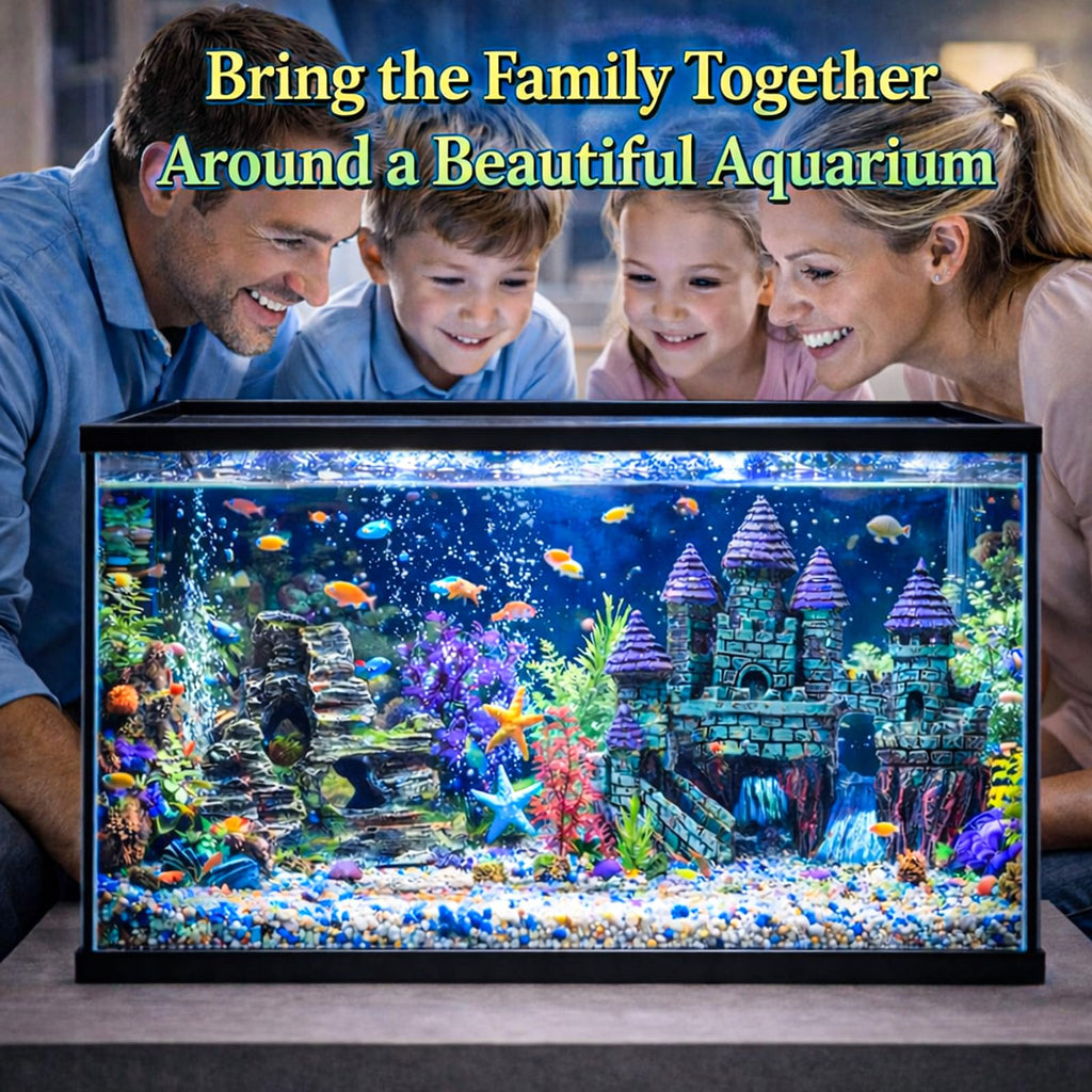 Mechpia 13 Pieces Aquarium Decorations Kit, Fish Tank Decorations Set Small Resin Castle and Rockery Betta Fish Cave Hideout Coral Artificial Plastic Plants Ornament Accessories