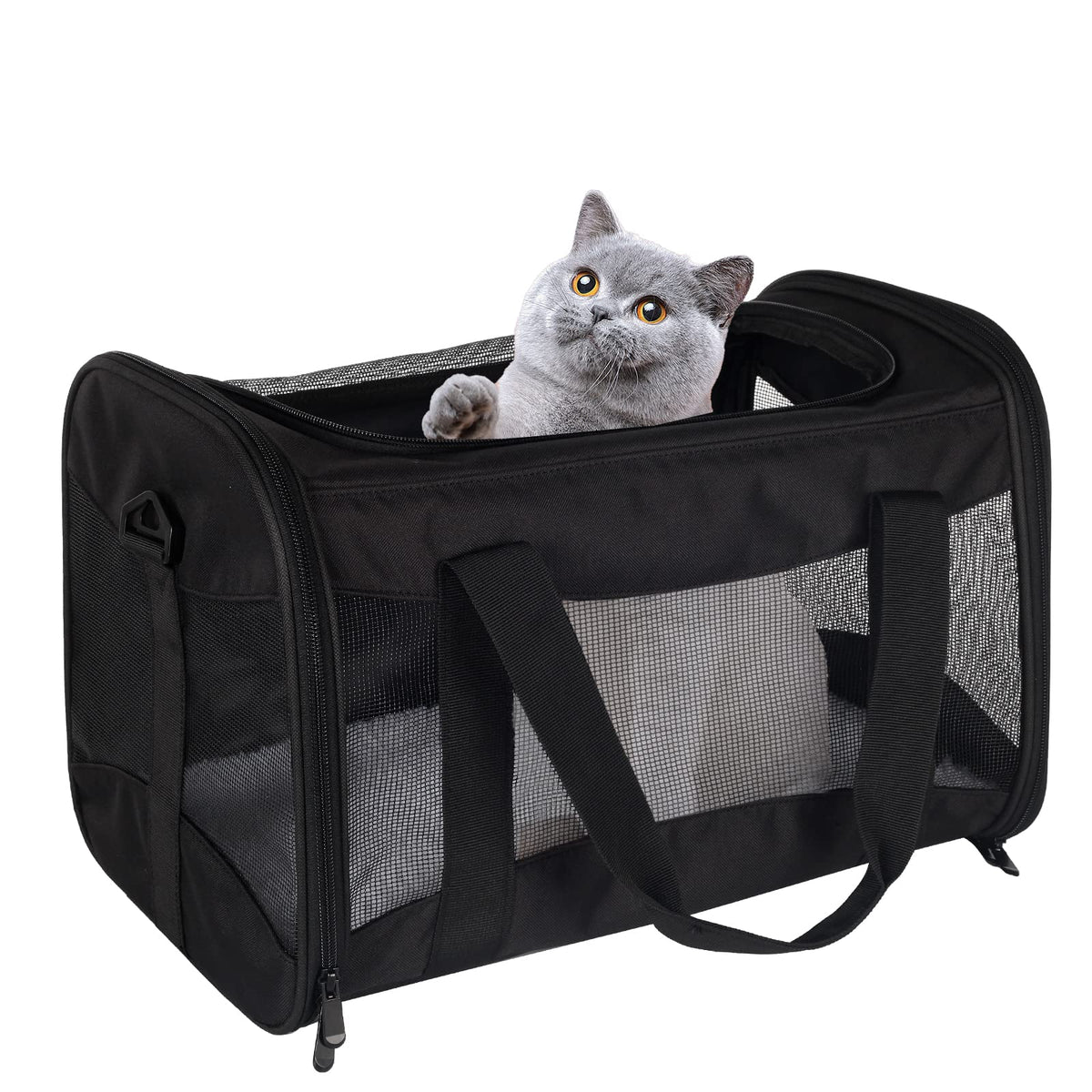 Cat Carrying Case - Pet Carrier Airline Approved, Protable and Breathable Pet Travel Carrier Removable Fleece Pad, Collapsible Cat Carrier Dog Carrier for Medium Cats Small Cats Dogs (Small, Black)