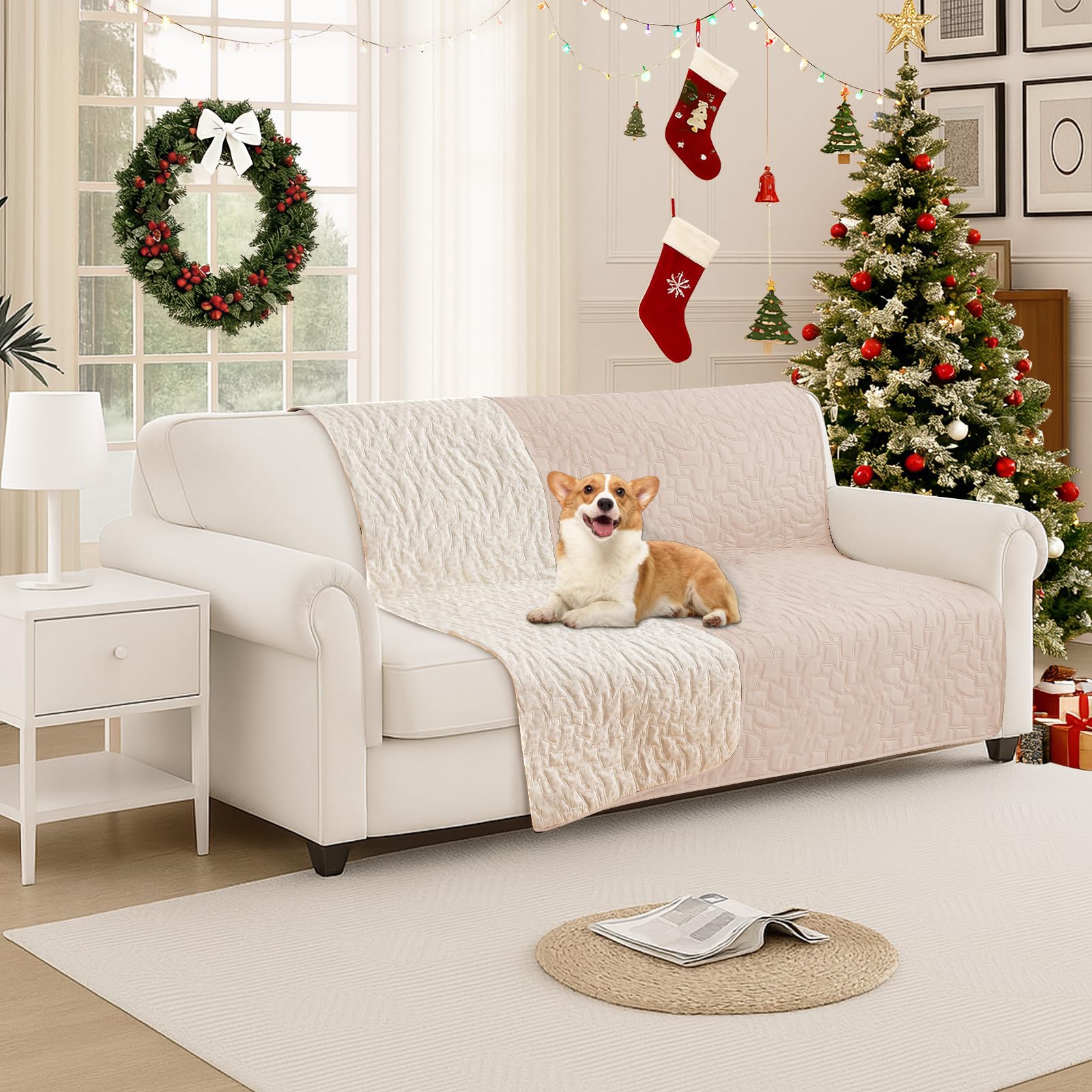 CYCMACO Waterproof Dog Bed Cover, Non-Slip Dog Blanket for Couch, Couch Covers for Dogs Washable, Pet Blanket for Furniture, Pet Bed Mat for Sofa, Car, Pet Supplies (52x82 Inch, Beige)