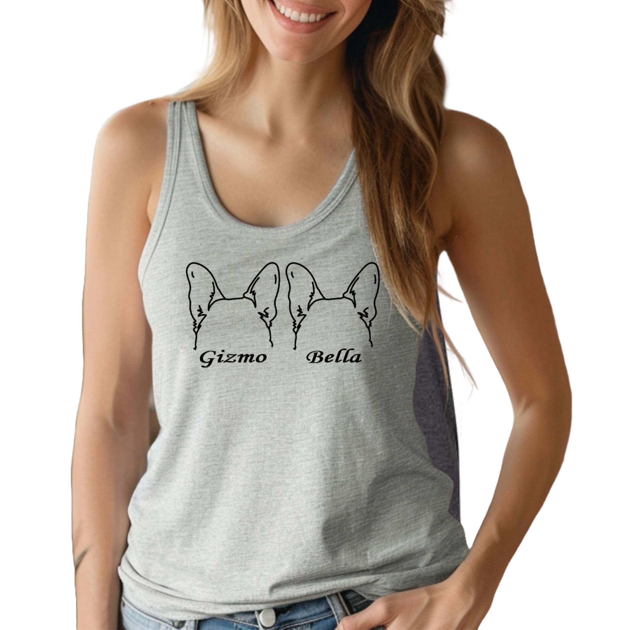 Custom Dog Mom Tank Top with Personalized DogEars & Name, Cute Pet Design Dad Sweatshirt or Hoodie for Women, Unique Pet Lover Gift Shirt, DogOwner Graphic Tee (E)