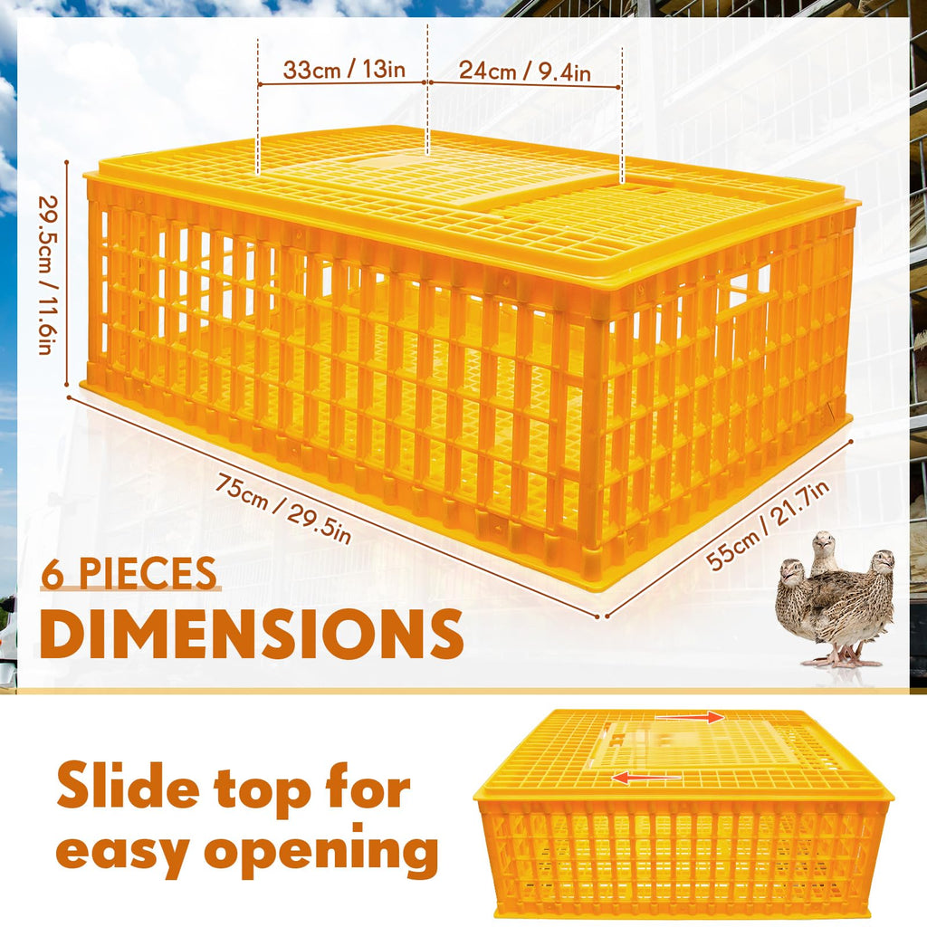 Sintuff Poultry Carrier Crate Plastic Chicken Transport Cage Bird Carriers Chickens Carrier Travel Crate Basket Box for Poultry Chicken Bird Duck Goose, 29.5 x 21.7 x 11.6 Inch(6 Pcs)