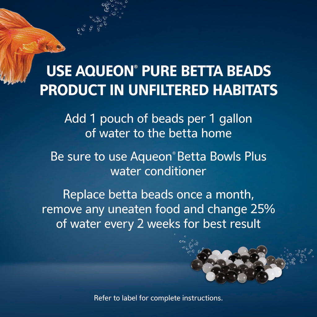 Aqueon PURE Betta Beads, Water Care for Unfiltered Aquariums, Maintains Clear Water and Helps Breakdown Organic Sludge, Black & White