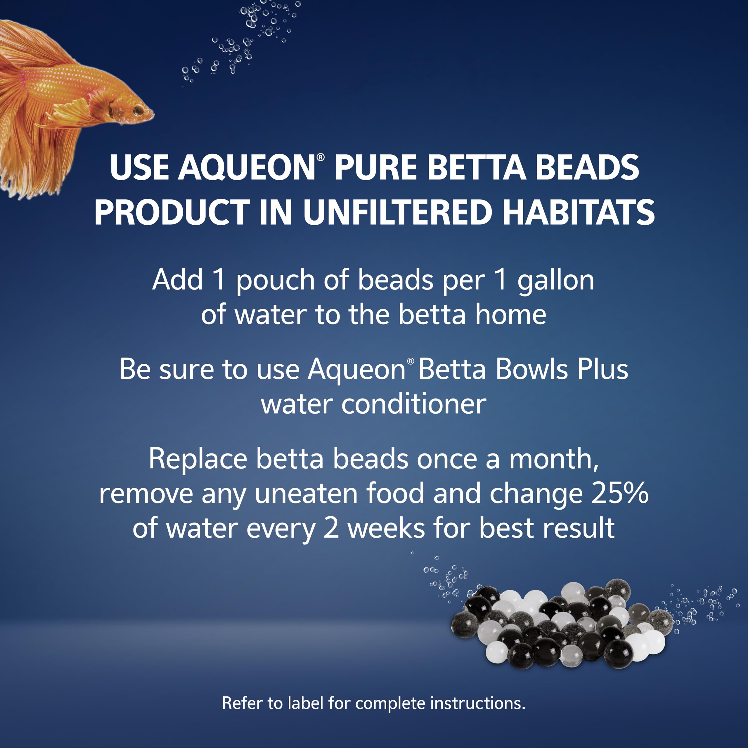 Aqueon PURE Betta Beads, Water Care for Unfiltered Aquariums, Maintains Clear Water and Helps Breakdown Organic Sludge, Black & White