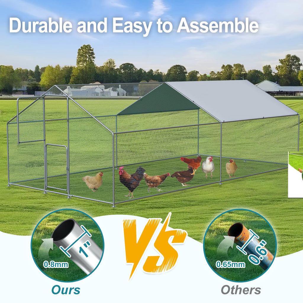 Airynee Large Chicken Coop, Chicken Coops for 20 Chickens, Chicken Runs for Yard with Water Poof & UV Resistance Cover, Spire Roof Chicken Coop Run with Double Lockable Doors for Outdoor Backyard