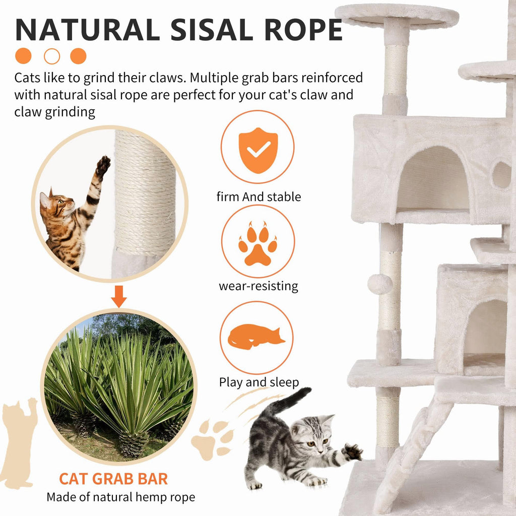 GINMAON Cat Tree for Indoor Cats, Multi-Level Cat Tower with Scratching Posts & Cozy Condo, Space Saving Cat Activity Center, Durable Pet Play House (54in,Beige)