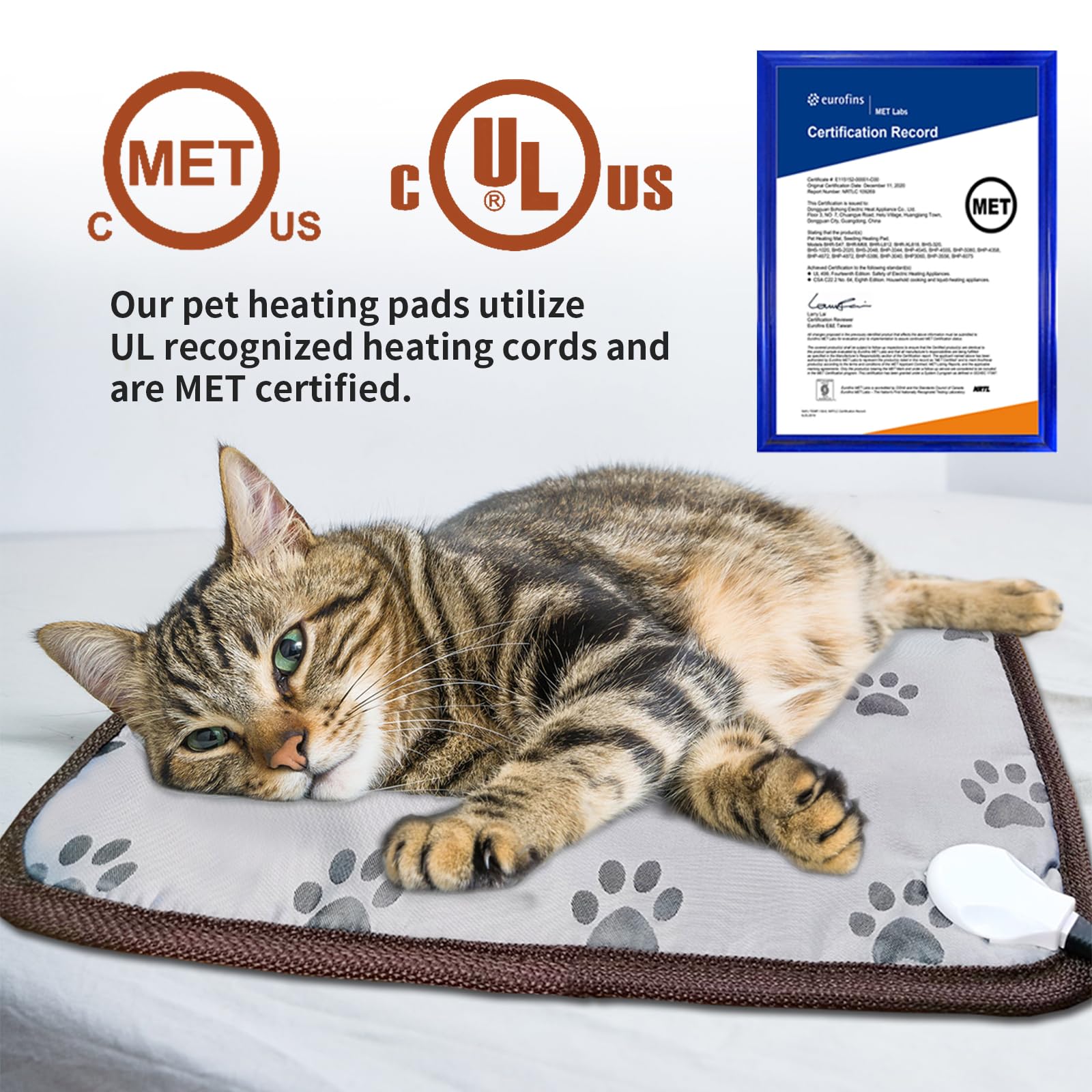 GOLOPET Pet Heating Pad 22x18 in with SmartThermostat Switch and Tube,Obtained MET and UL Dual Certification,WaterproofCat Heating pad-Paw Print