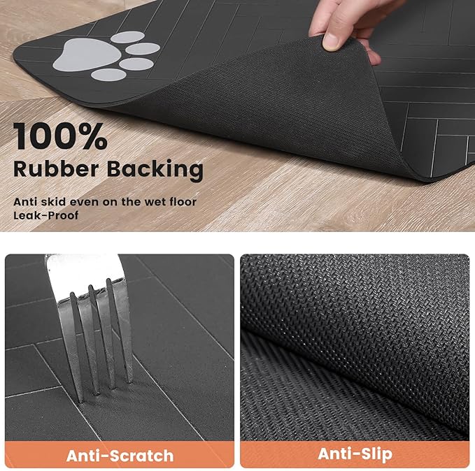 Pet Feeding Mat-Absorbent Pet Placemat for Food and Water Bowl, with Waterproof Rubber Backing, Quick Dry Water Dispenser Mat for Dog and Cat (27"x17", Coffee)