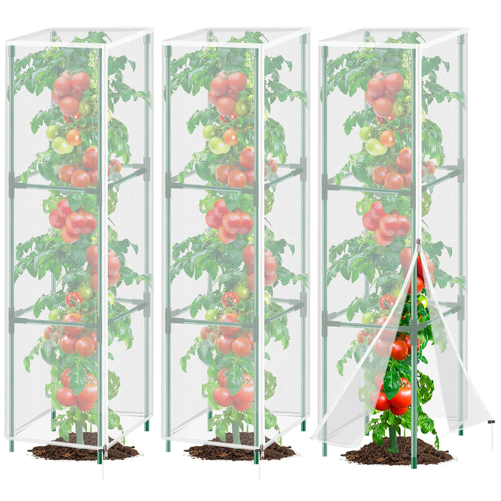 3 Pack Garden Bird Netting Plant Cover for Square Tomato Cage,14.6"x14.6"x51.2" Insect Bird Barrier Tomato Cage Net with Zipper Drawstring,Tomato Trellis Netting Protection Cover for Protecting Plants