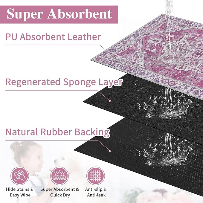 famibay Dog Food Mat, Absorbent Cat Dog Mats for Food and Water, No Stains Quick Dry Pet Cat Bowl Mats with Non Slip Backing, Boho Pet Feeding Mat for Floor Waterproof 12"x20"