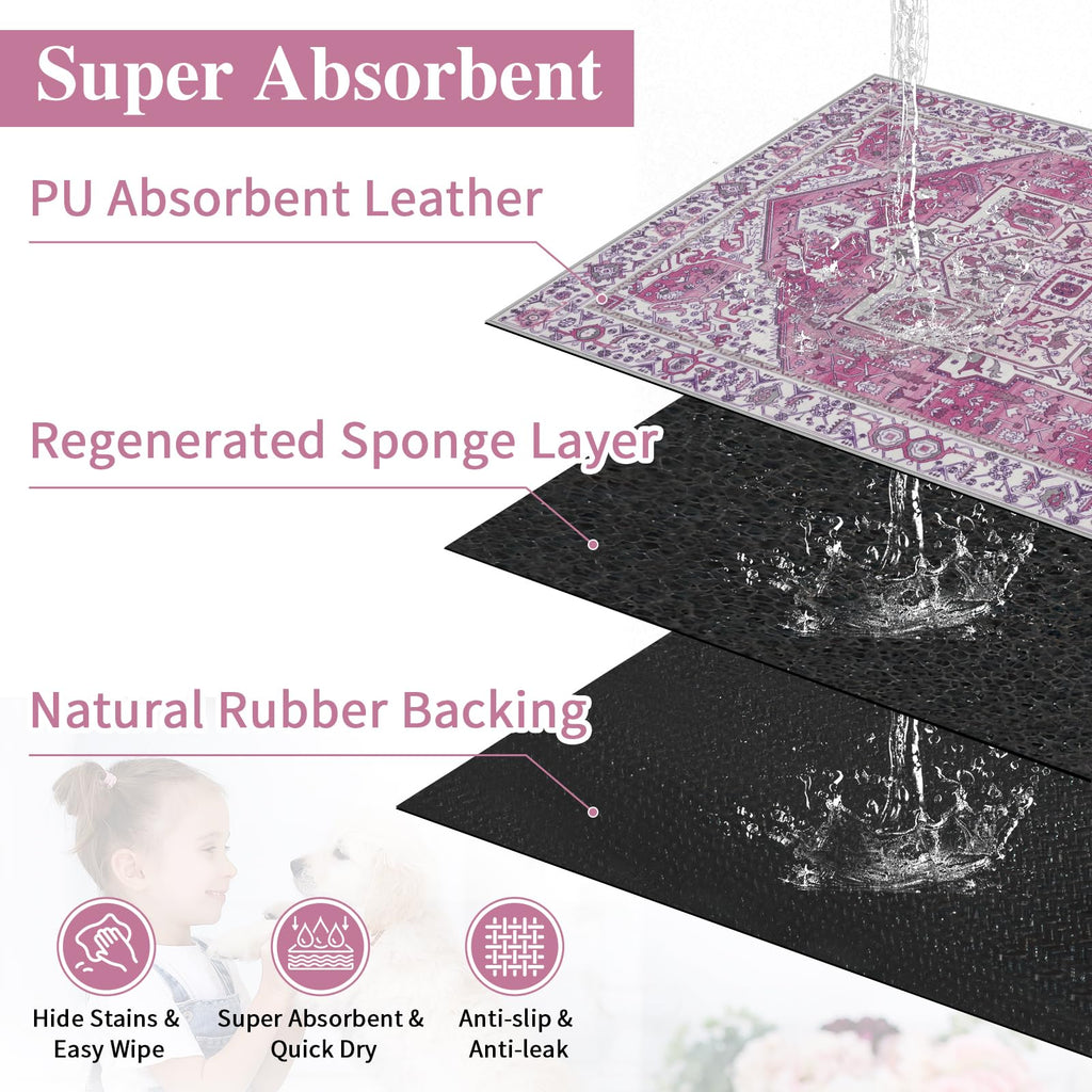 famibay Dog Food Mat, Absorbent Cat Dog Mats for Food and Water, No Stains Quick Dry Pet Cat Bowl Mats with Non Slip Backing, Boho Pet Feeding Mat for Floor Waterproof 16"x24"