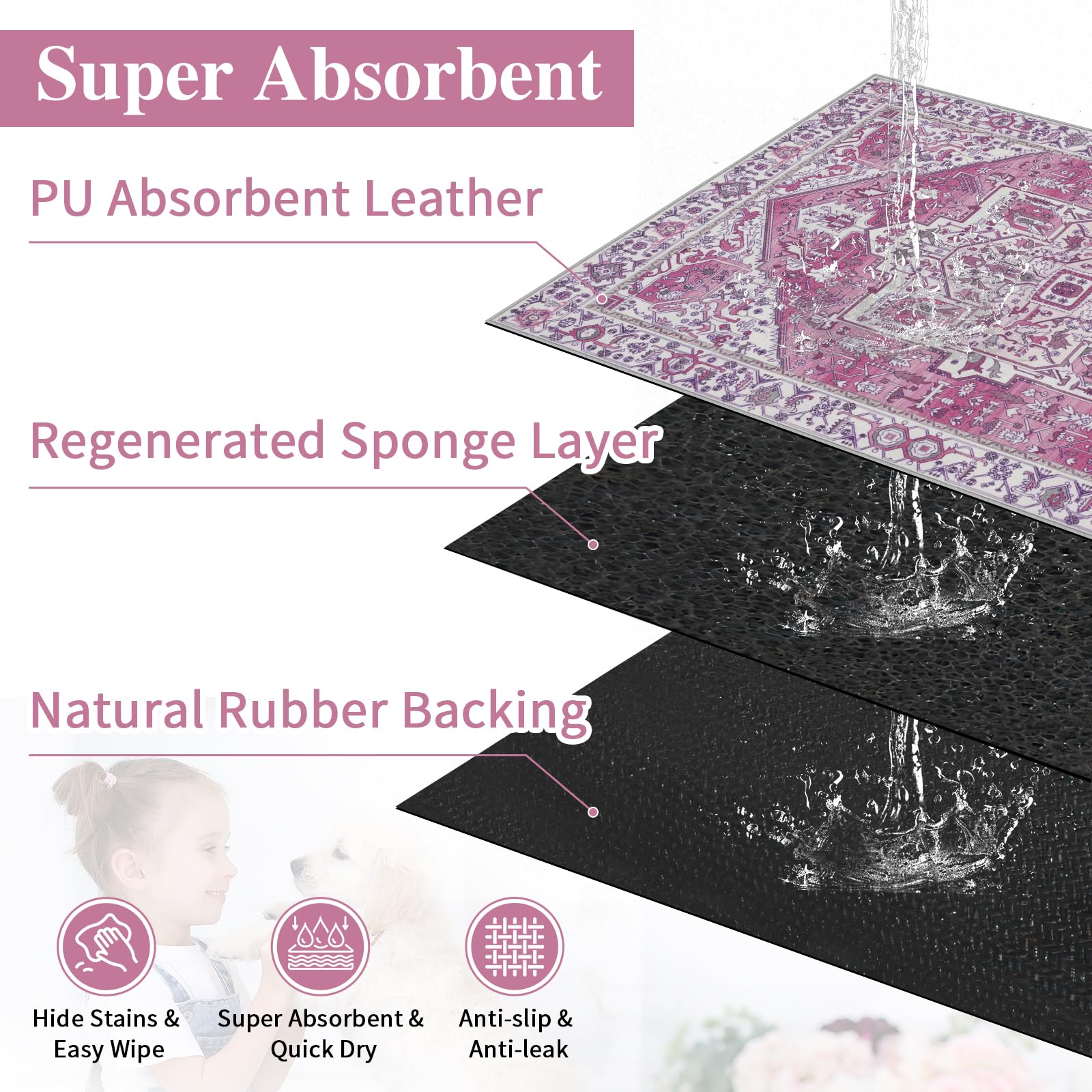famibay Dog Food Mat, Absorbent Cat Dog Mats for Food and Water, No Stains Quick Dry Pet Cat Bowl Mats with Non Slip Backing, Boho Pet Feeding Mat for Floor Waterproof 16"x24"