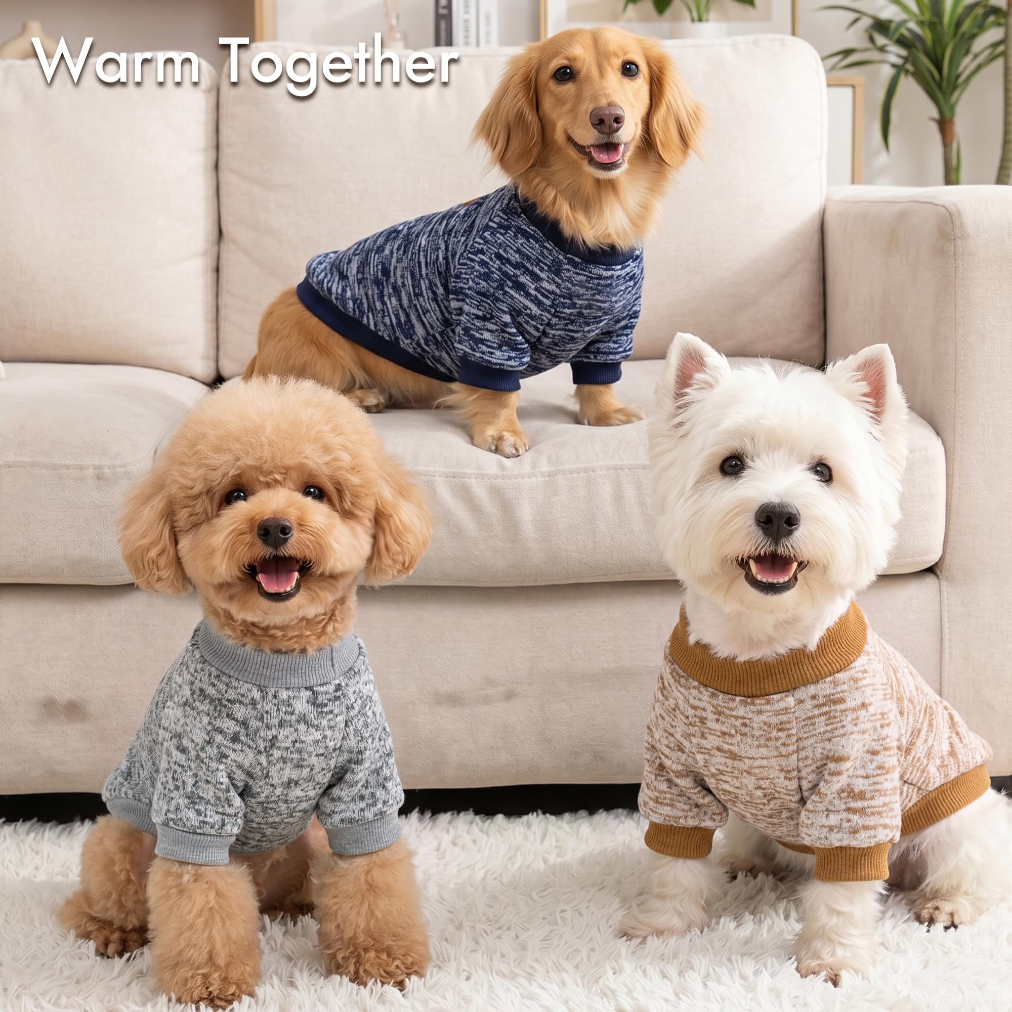 3 Pack Dog Sweaters for Small Dogs Girl Boy Winter Fleece Clothes Warm Soft Dog Sweatshirt Outfit for Dogs Cats Pet Apparel