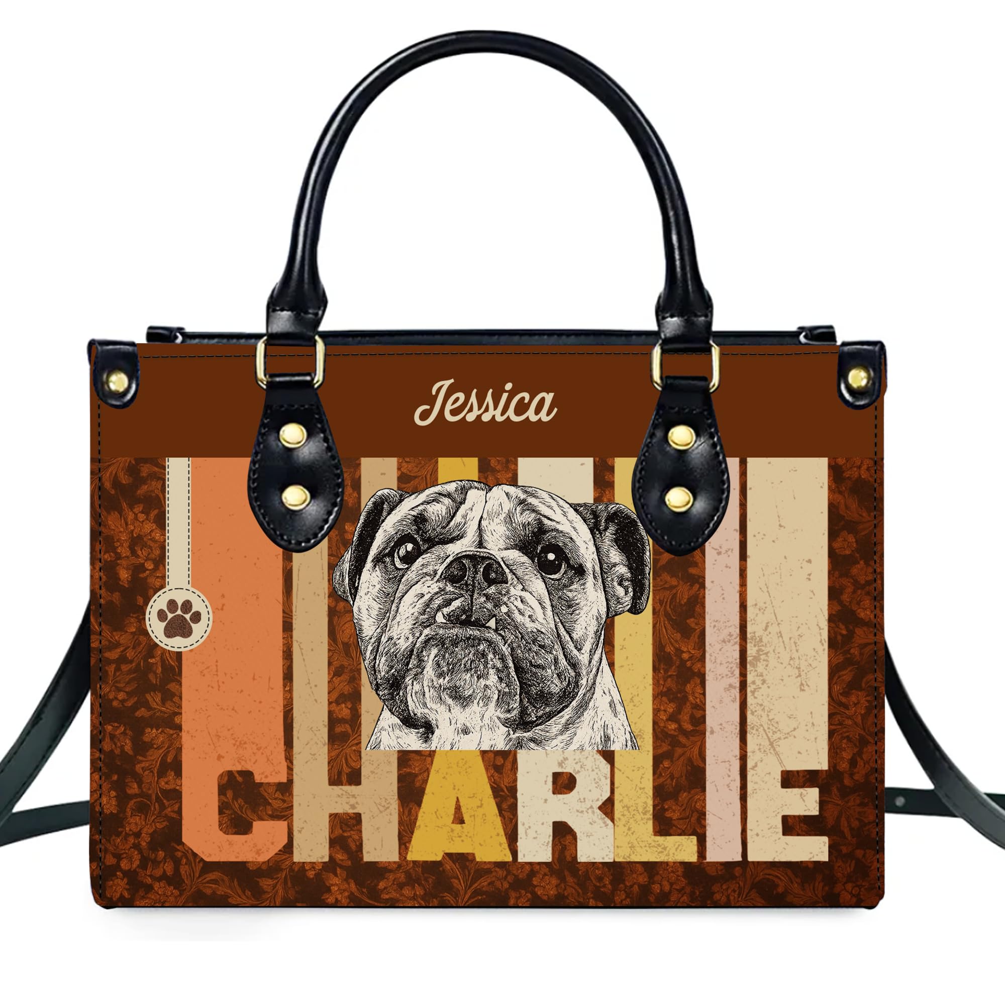 Personalized Pet Mom Leather Handbag – Custom Name Dog Cat Photo Purse, Pet Lover Gifts for Women, Christmas (Style 8)