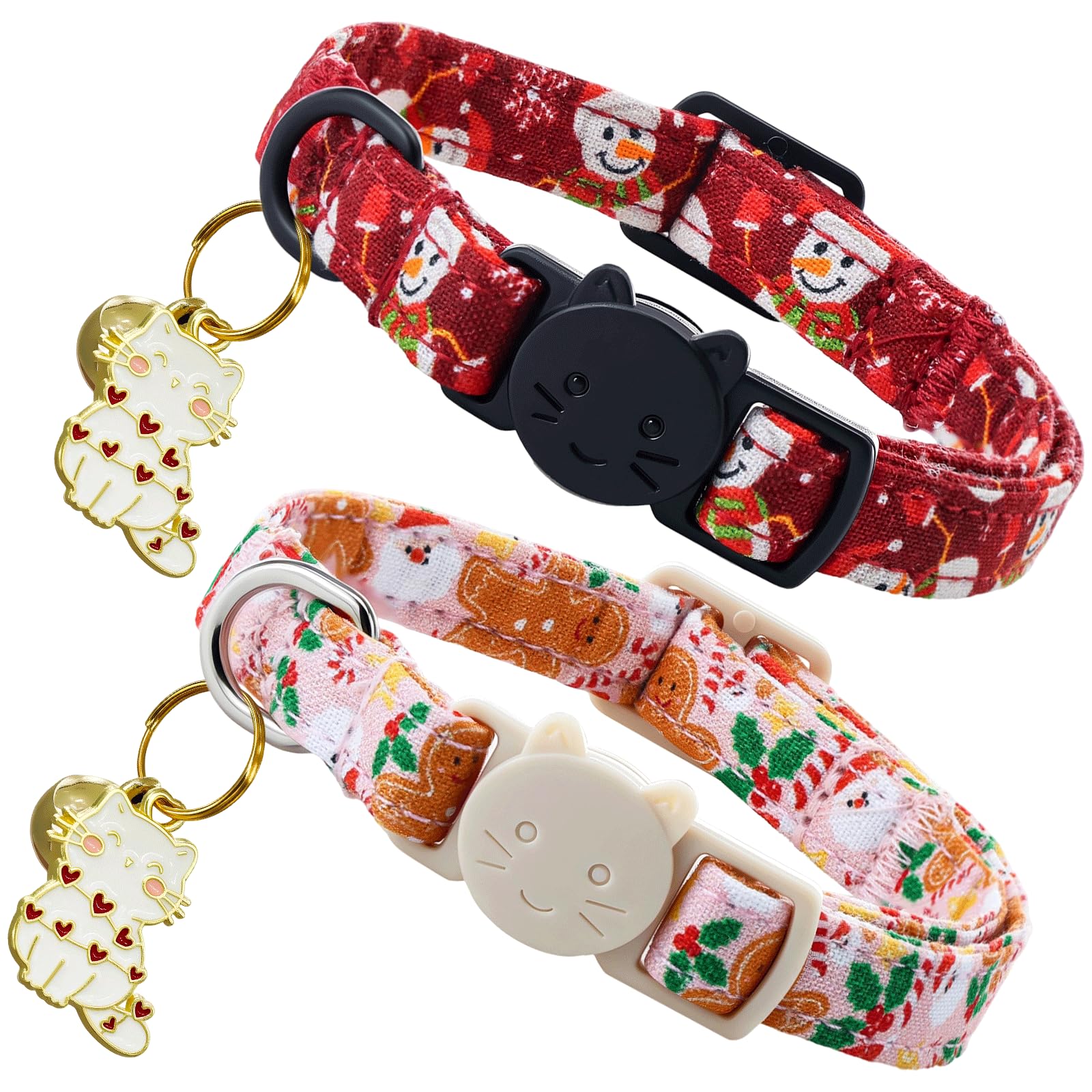 Elegant little tail 2 Pack Cat Collar- Christmas Cat Collars Breakaway with Bell Pendant Wedding Kitten Boy Girl Safety Adjustable 7-12 Inch Collar for Small Cats Puppy