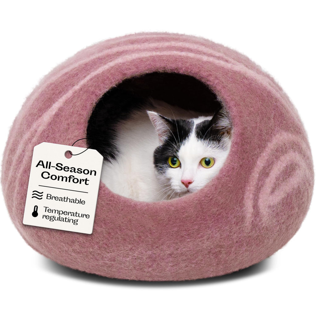 MEOWFIA Cat Cave - Merino Wool Bed for Indoor Cats (Rose Gold, Large)