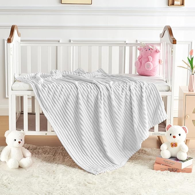 Eonkasp Soft Fleece Baby Blanket Ultra Cozy Grey Baby Blankets for Boys Warm and Lightweight Infant Toddler Newborn Receiving Gift with Reversible Stripes for Crib Stroller, 30x40 Inch, Light Grey