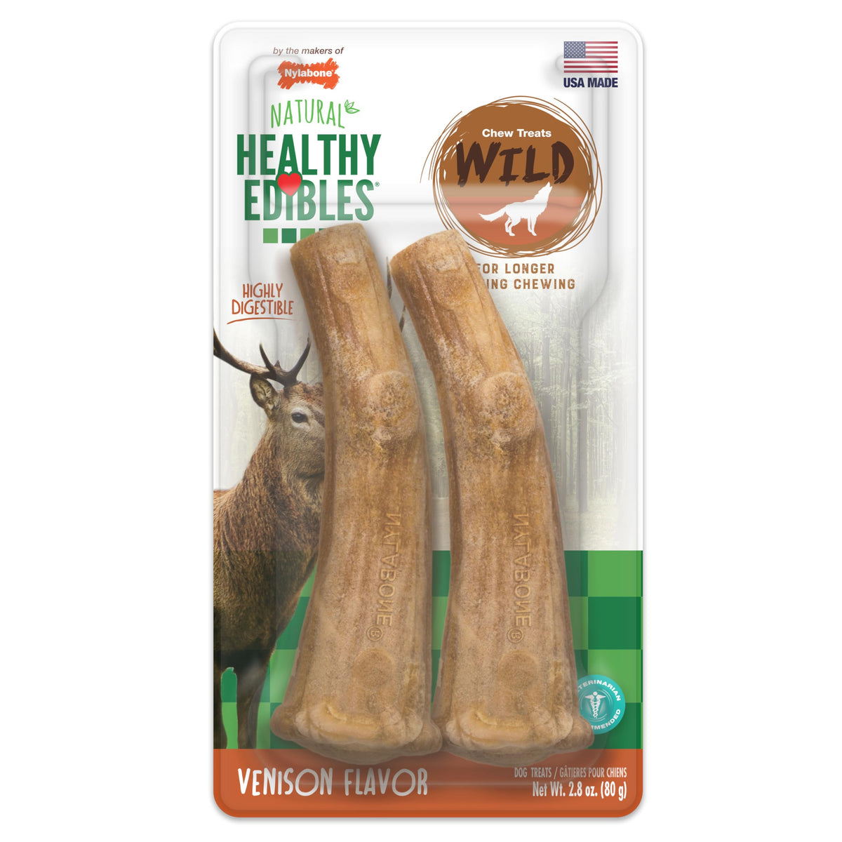 Nylabone Healthy Edibles Wild Dog Treats, Venison Flavor, Large