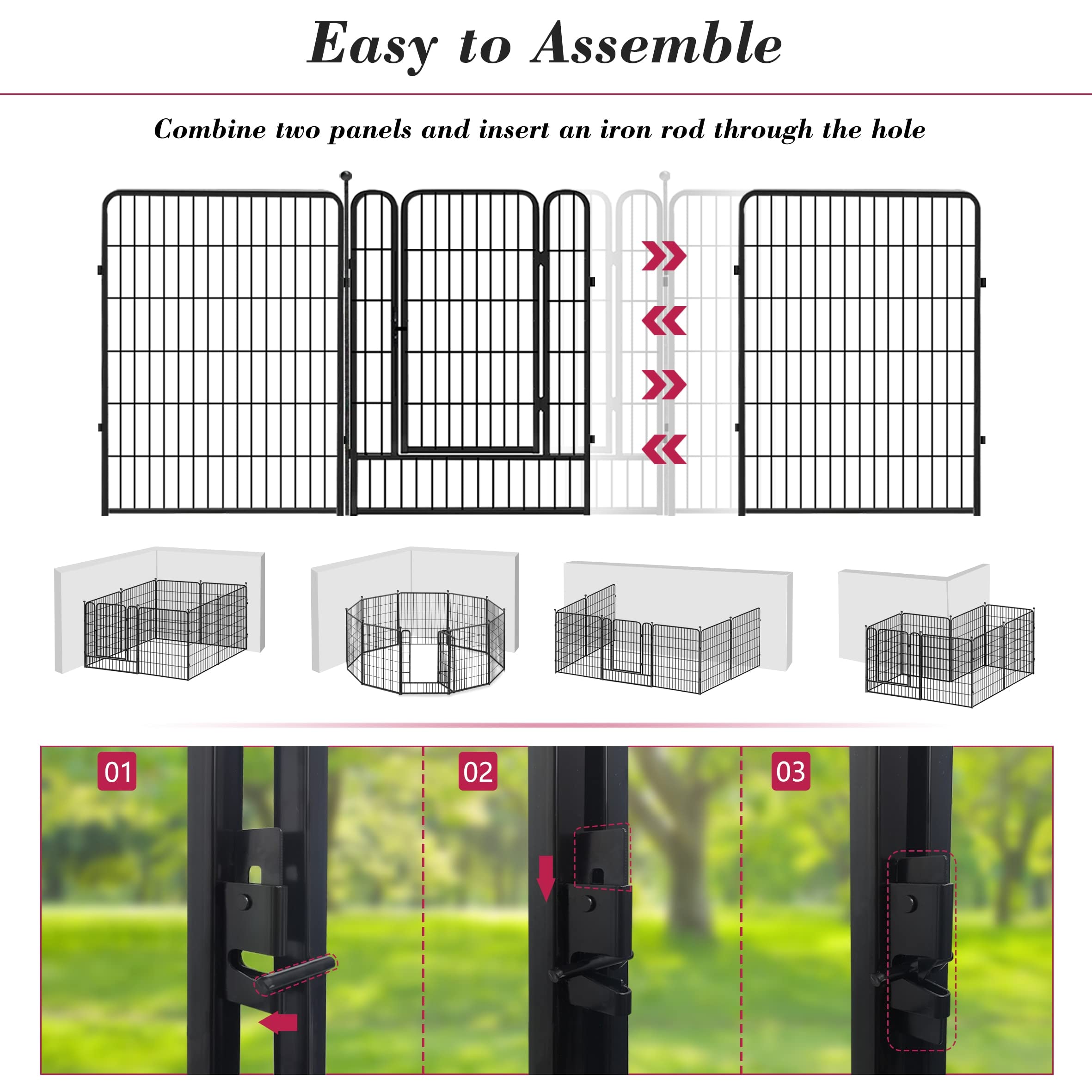 Jhsomdr Dog Playpen 40 inch 30 Panels Indoor Outdoor Dog Pen for Large/Medium/Small Dogs Heavy Duty Metal Dog Fence Outdoor for Yard, Puppy Playpen with Door Portable Pet Fence for RV Camping Yard