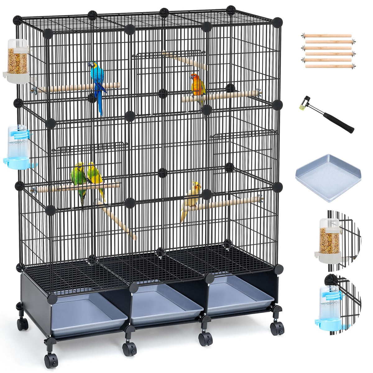 VISCOO Upgraded Encrypted Metal 46-Inch Bird Cage for Parrot Parakeets