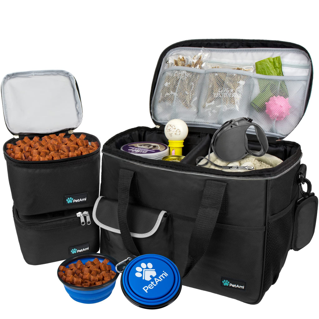 PetAmi Dog Travel Bag Organizer, Pet Supplies Tote Diaper Bag, Black Medium