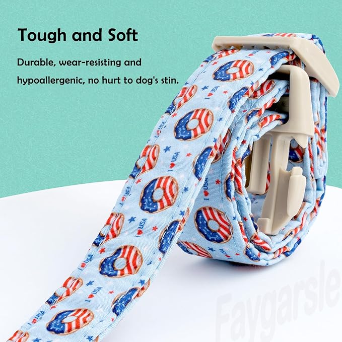 Faygarsle Patriotic Dog Collar, 4th of July Design, American Flag Pattern, Light Blue Summer Design for Small Medium Large Dogs, L