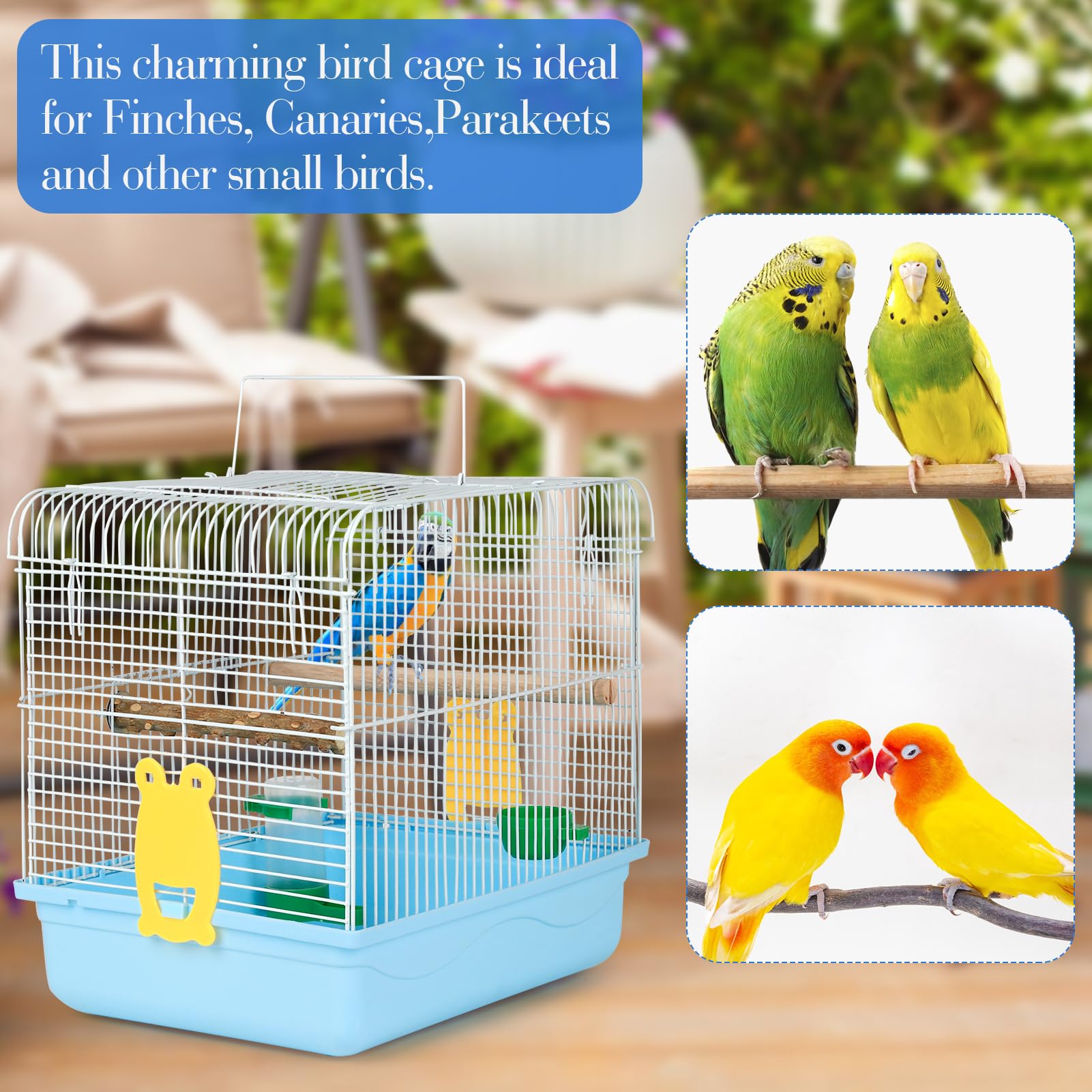 Small Bird Cage for Travel, Parrot Carrier with Handle 9.5"L x 12"W x 12"H