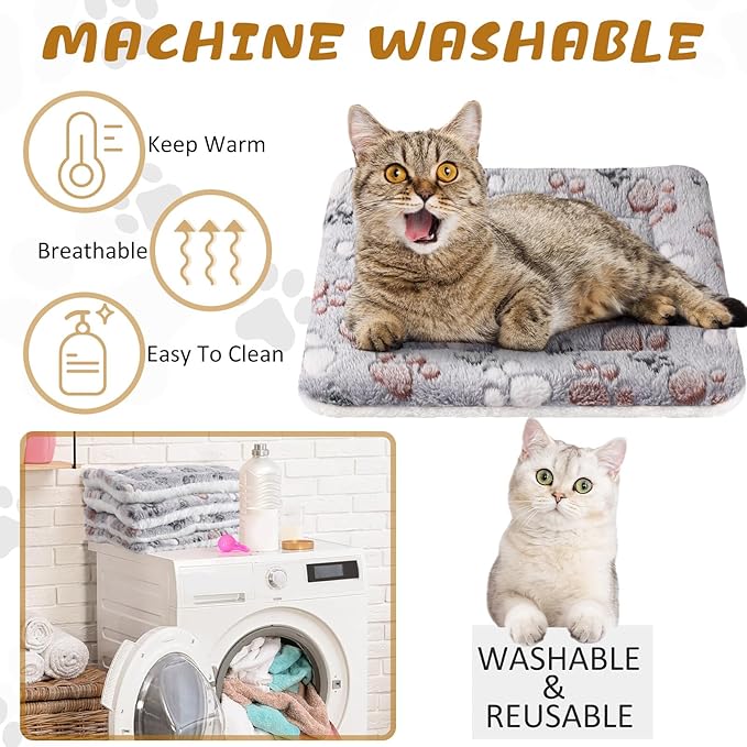 Tuanse 4 Pack Ultra Soft Dog Cat Bed Mat Small Animal Guinea Pig Bed with Cute Print Reversible Fleece Dog Crate Kennel Pad Cozy Washable Thickened Hamster Pet Beds Mat(13 x 19 Inches,Light Gray)