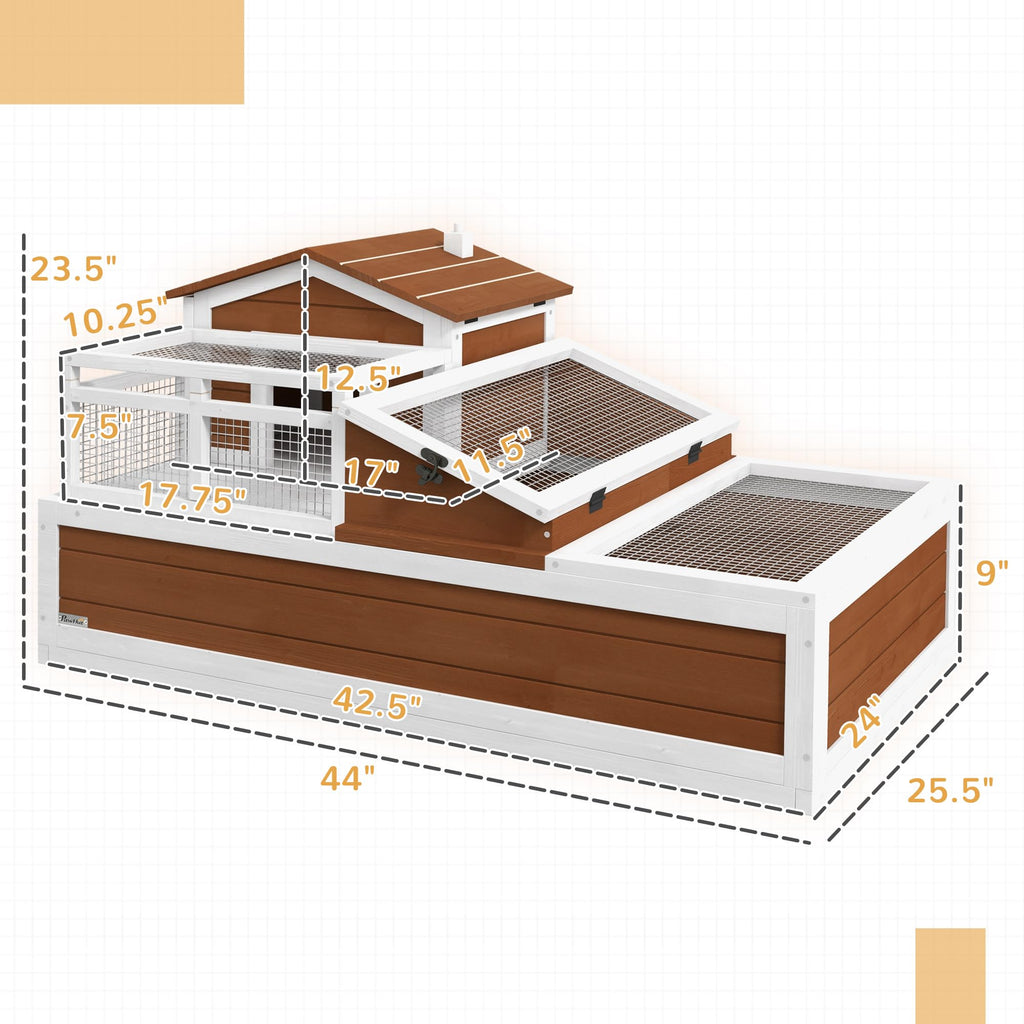 PawHut 3- Room Tortoise House Habitat with Balcony & 2 Stories, Indoor/Outdoor Wooden Tortoise Enclosure with Ladder, Tray, Openable Roof, Large Reptile Cage, 44" x 25. 5" x 23", Coffee