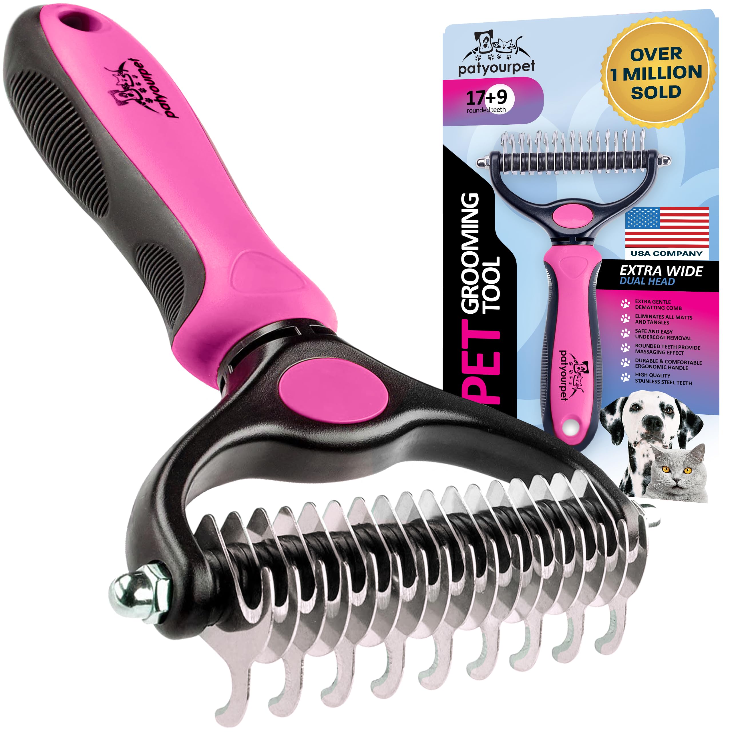Pat Your Pet Deshedding Dog Brush For Shedding – Cat Brushes For Indoor Cats, Double-Sided Cat Brush Deshedding & Grooming Tool For Long Haired And Short Haired Dogs, Skin-Friendly