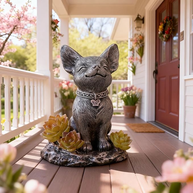 IVCOOLE Dog Statue with Solar Light, Dog Garden Decor, Outdoor Statue, Gifts for Mom