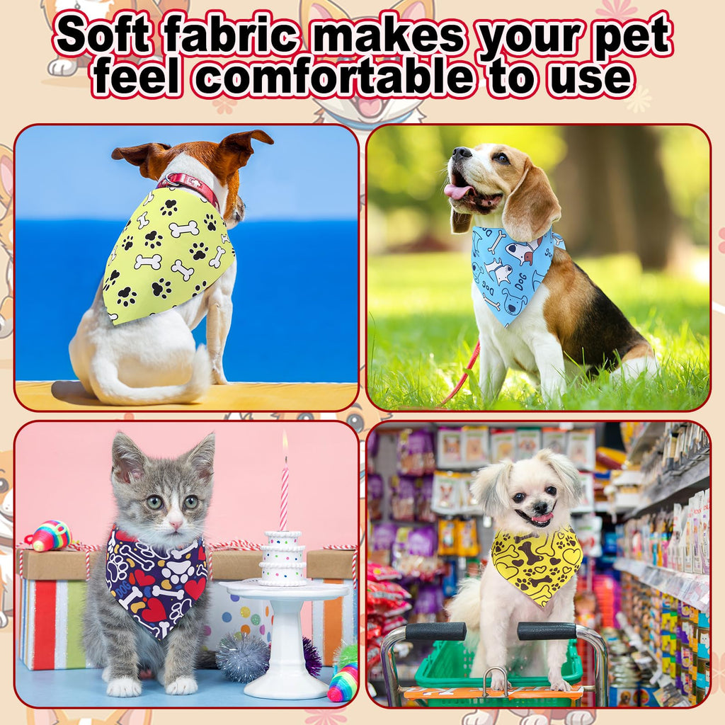 Aliceset 180 Pcs Dog Bandanas Bulk for Summer, Paw Print Holiday Dog Scarves, Soft Triangle Adjustable Pet Bandanas for Beach, Pool, Wedding, Party, Photo Props, Cute Neckerchiefs for Boys and Girls