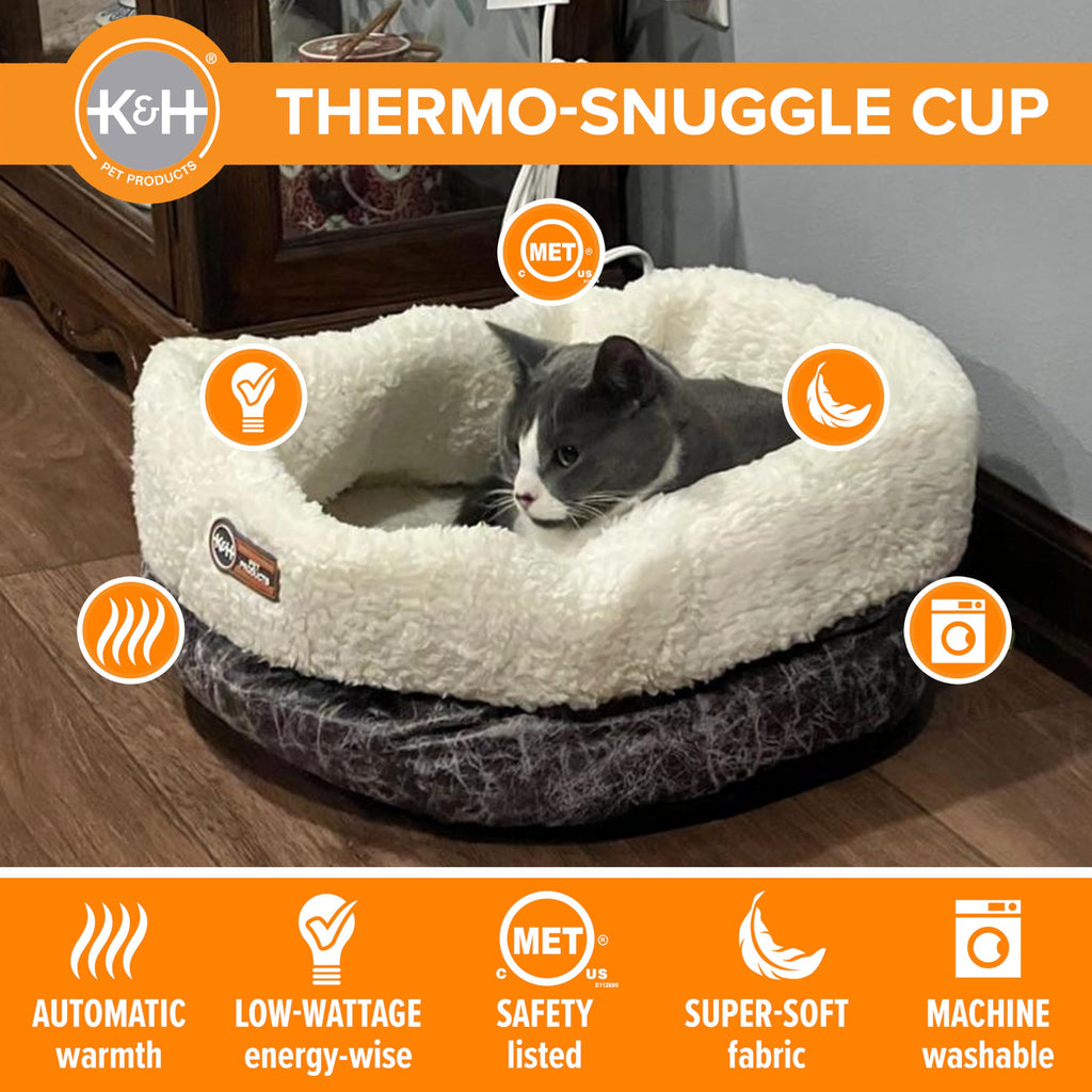 K&H Heated Cat Bed, Thermo-Snuggle Cup Bomber Indoor, Safety Listed, 18x14