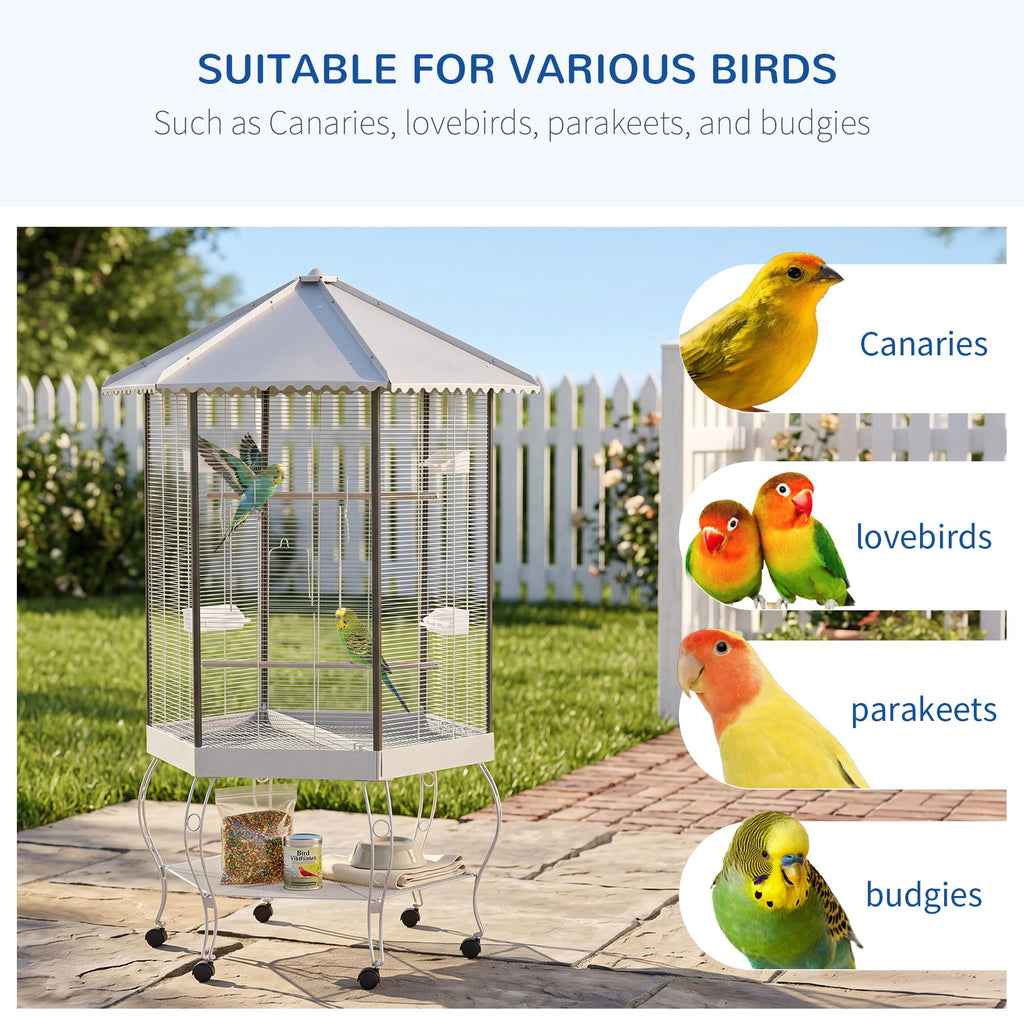 PawHut 44" Hexagon Covered Canopy Portable Aviary Flight Bird Cage With Storage