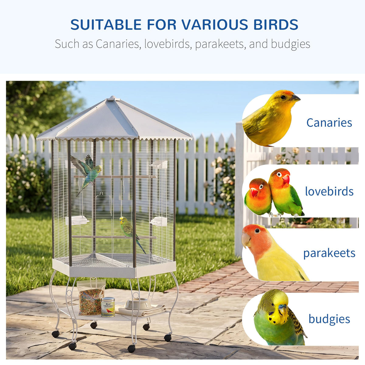 PawHut 44" Hexagon Covered Canopy Portable Aviary Flight Bird Cage With Storage