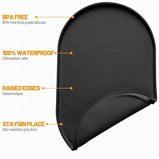 Hubulk 100% Waterproof Silicone Pet Feeding Mat with Raised Edge for Food and Water, Dog Bowl Mats, Cat Bowls Placemat with High Lip Protects Floor for Cats and Dogs (Black, 24" L x 16" W)