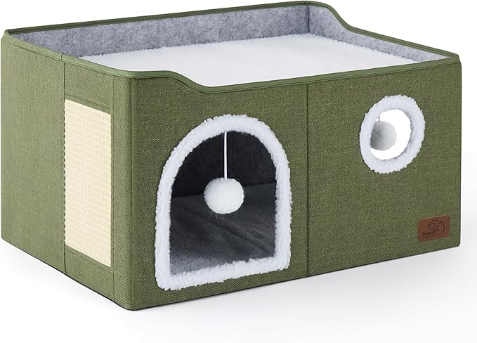 Bedsure Extra Wide Cat House Bed with Fluffy Ball and Scratch Pad
