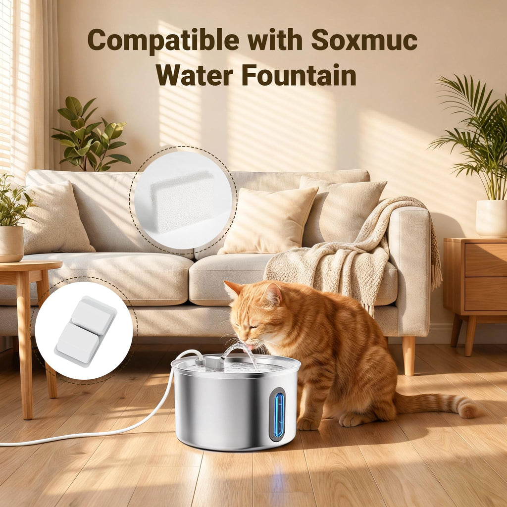Cat Water Fountain Stainless Steel, 3.2L/108oz Pet Fountains for Drinking with Smart Quiet Pump and Large Water Level Window (12 Filters +12 Sponges)