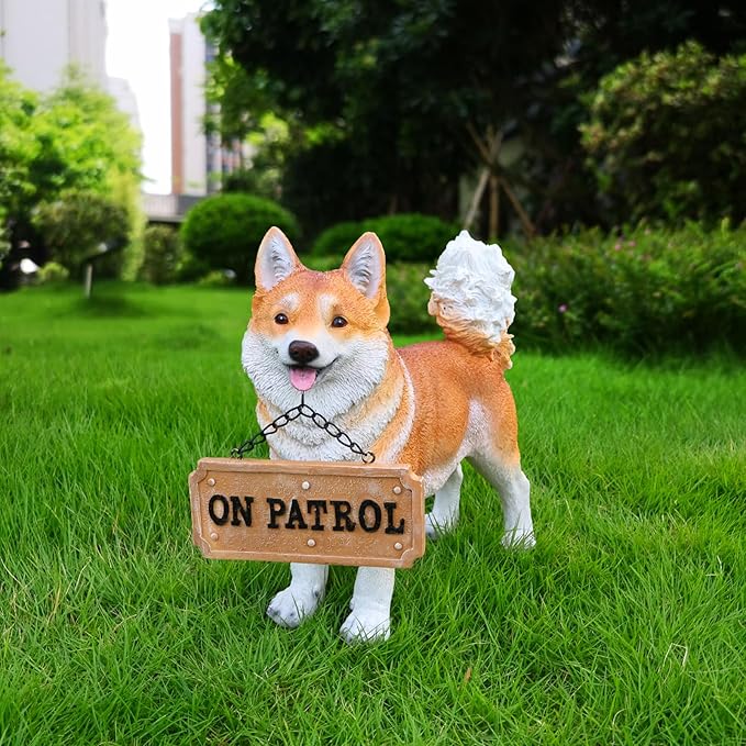 UNOIRNM Akita Statue Outdoor Decorations – Dog Statues Outdoor Standing Yellow Akita with Replaceable Solar Light & Welcome Sign for Porch Décor