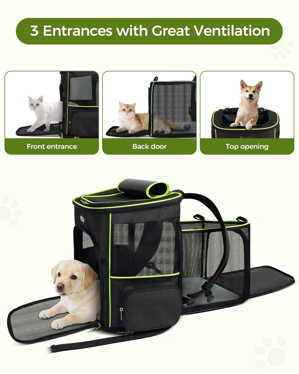 BAGLHER Expandable Cat Carrier Backpacks, Retractable Pet Carrier Backpack for Small Dogs & Cats with Breathable Mesh, Travel Bag Up to 18 Lbs for Hiking Camping Outdoor - Black