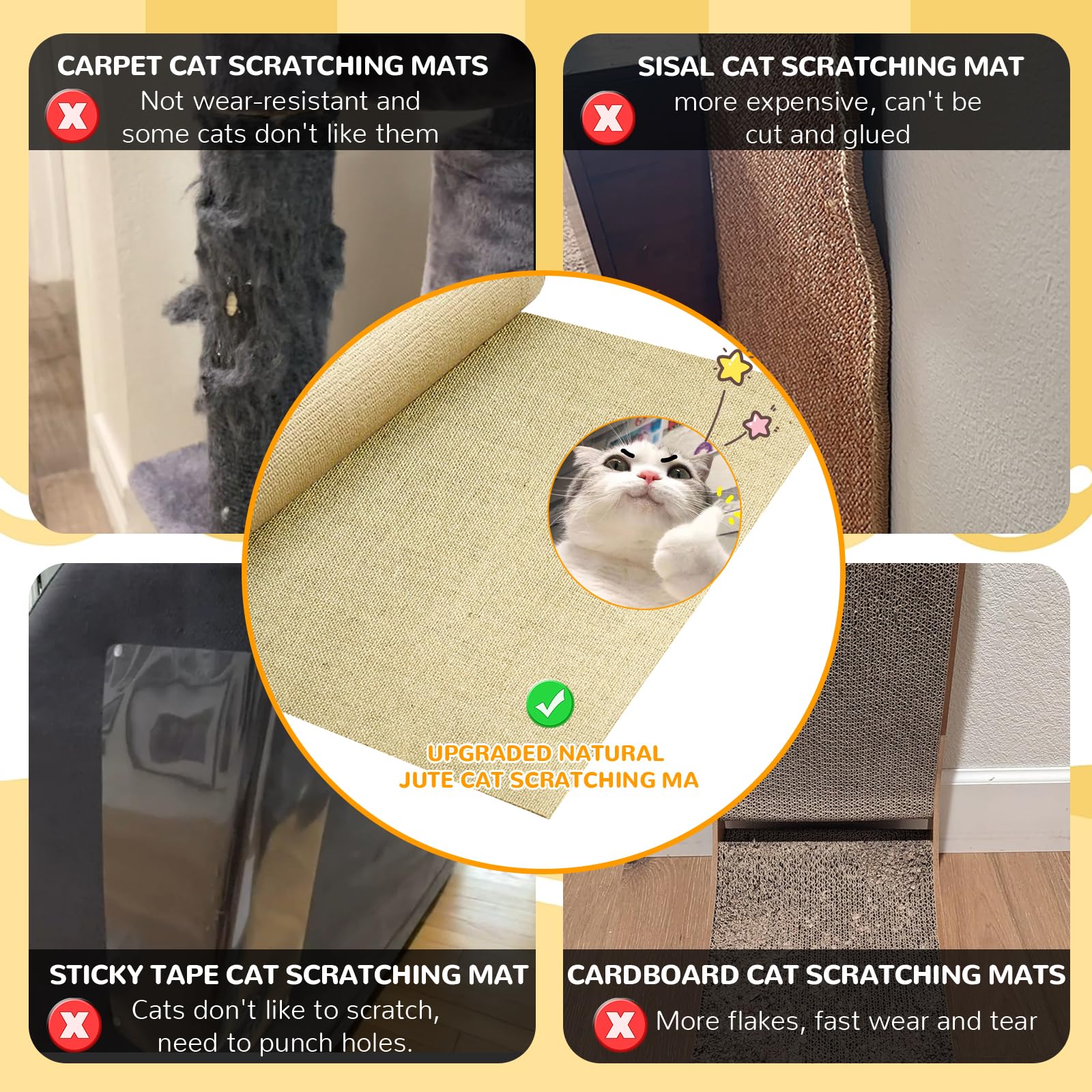Jute 78.7"x15.8" Trimmable Cat Scratching Mat for Furniture Protector,Versatile Self-Adhesive Anti Cat Scratch Pad for Couch Protection&Cat Scratcher Tree/Post/Wall/Board/Twine Replacement