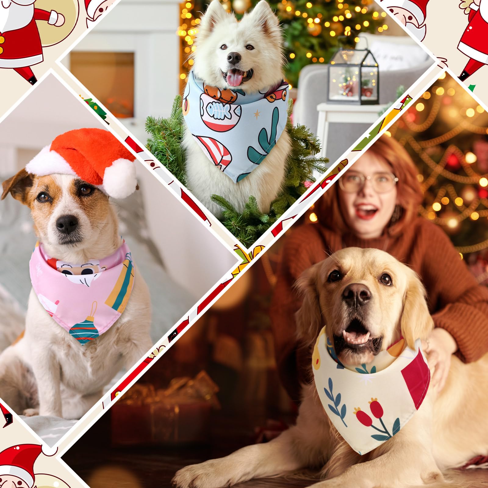 Huhumy 100 Pcs Christmas Dog Bandanas Bulk Pet Bibs Colorful Triangle Scarf Xmas Pet Bandanas for Medium Large Dogs Christmas Party Xmas Costume Decor