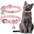 EXPAWLORER Leather Cat Collar for Girl Boy Cats,Pink(Rivet & Skull)
