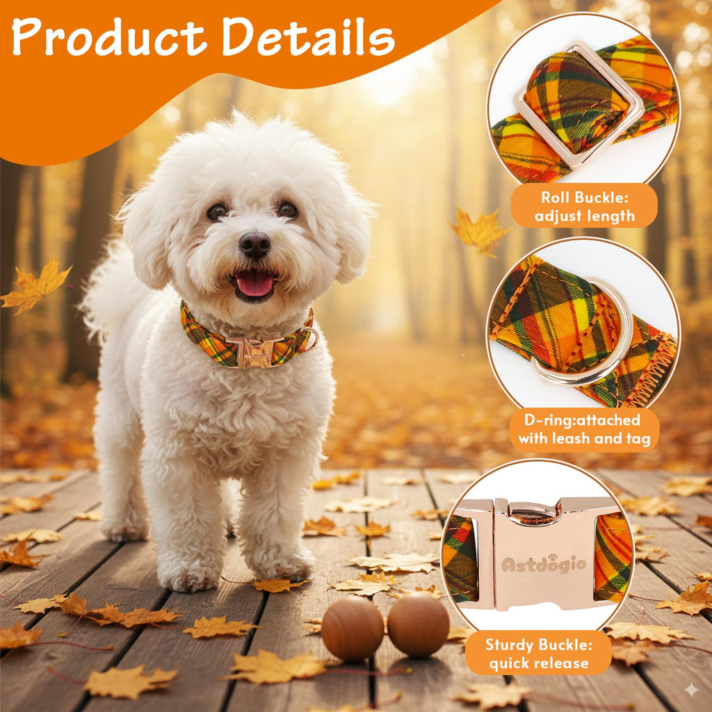 Astdogio Cotton Fall Dog Collar, Halloween Dog Collars for Large Dogs, Soft Adjustable Cute Dog Collars, Brown Orange Stripe for Small Medium Large Dogs, Perfect for Girl or Boy Dog Collars-L