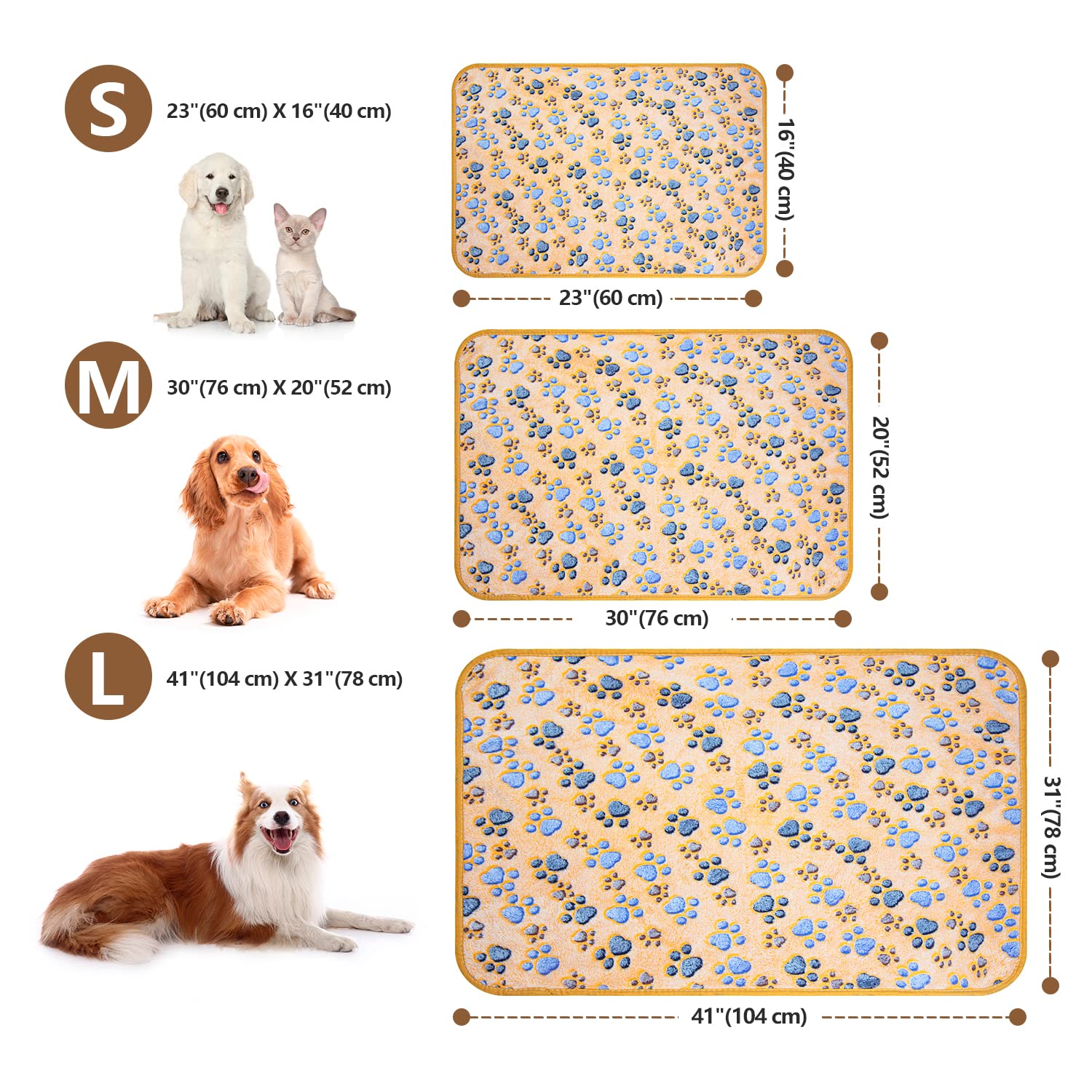 LeapSheep Pet Blankets for Dogs Cats - 3Pack Heart Pattern Super Soft Fluffy Dog Blankets for Small Medium Large Doggy Kitten (Paws, Large)