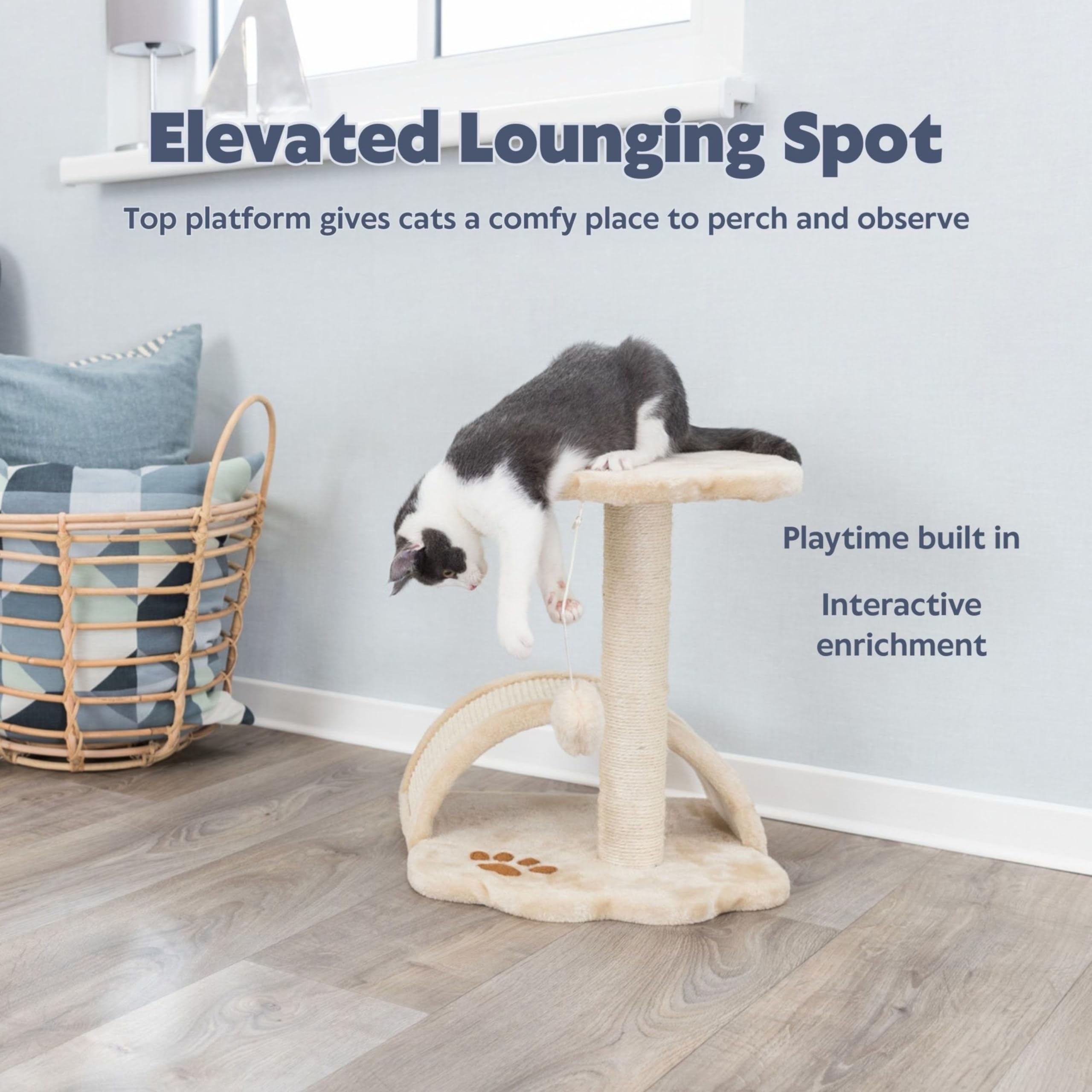 TRIXIE Vitoria 16.9-in Cat Tree for Kittens, Kitty Scratching Post, Sisal Covered Scratcher, Dangling Cat Toy, Beige