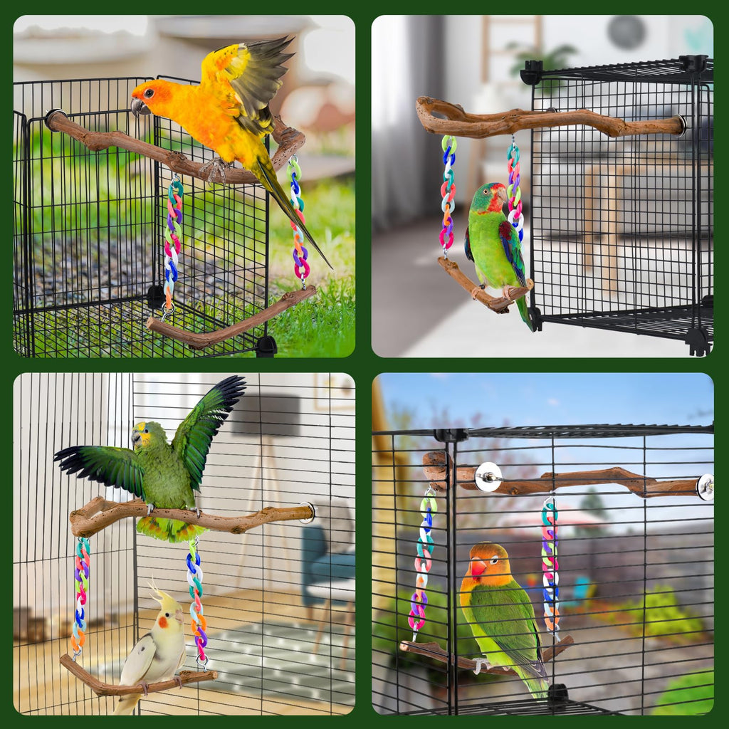 Bird Swing Toys, Standing Bird Perch with Natural Grape Wood, U Shape Hangable Birdcage Accessories, Birds Chewing Toy for Budgerigars, Parakeets, Cockatiels, Conures, Lovebirds, Finches (1Pack)