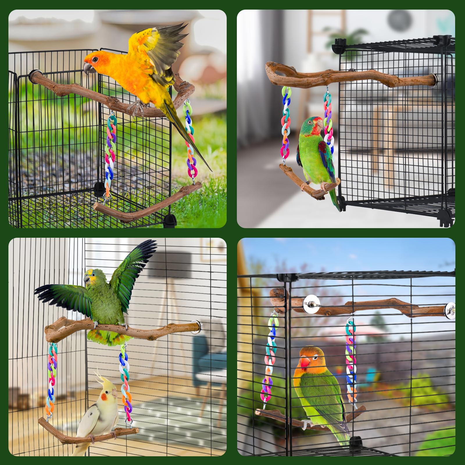 Bird Swing Toys, Standing Bird Perch with Natural Grape Wood, U Shape Hangable Birdcage Accessories, Birds Chewing Toy for Budgerigars, Parakeets, Cockatiels, Conures, Lovebirds, Finches (1Pack)