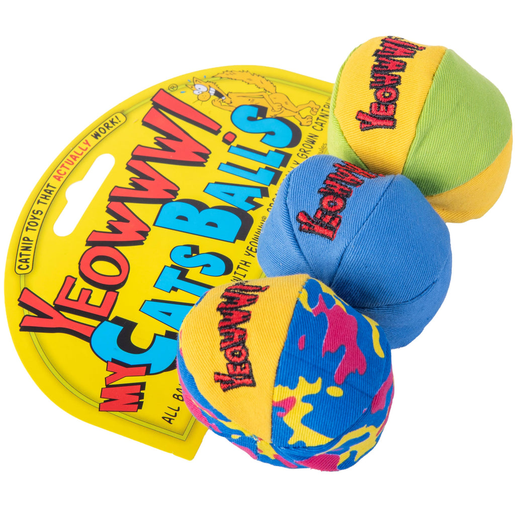 Yeowww! Catnip My Cats Balls Toys for Cats - 3-Pack - Durable Cotton Twill - Made in the USA - Stuffed with Organically Grown Catnip