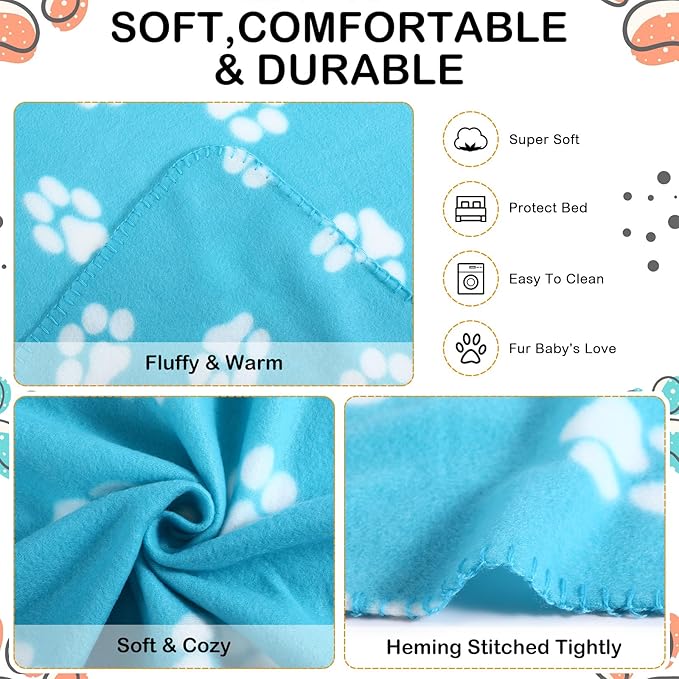 Tegeme 12 Pcs Fleece Blanket for Pet Dog Puppy,Cute Style,31 x 36 Inches