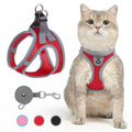 SCENEREAL Cat Harness and Leash Set Escape Proof, Adjustable Soft Air Mesh Kitten Harnesses for Girls Boys Small Medium Big Cats, Reflective Light Travel Pet Walking Vest for Puppy Rabbit, Red XL